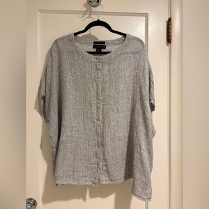 Tahari oversized linen button up blouse. Light grey. 100% linen. Size small.